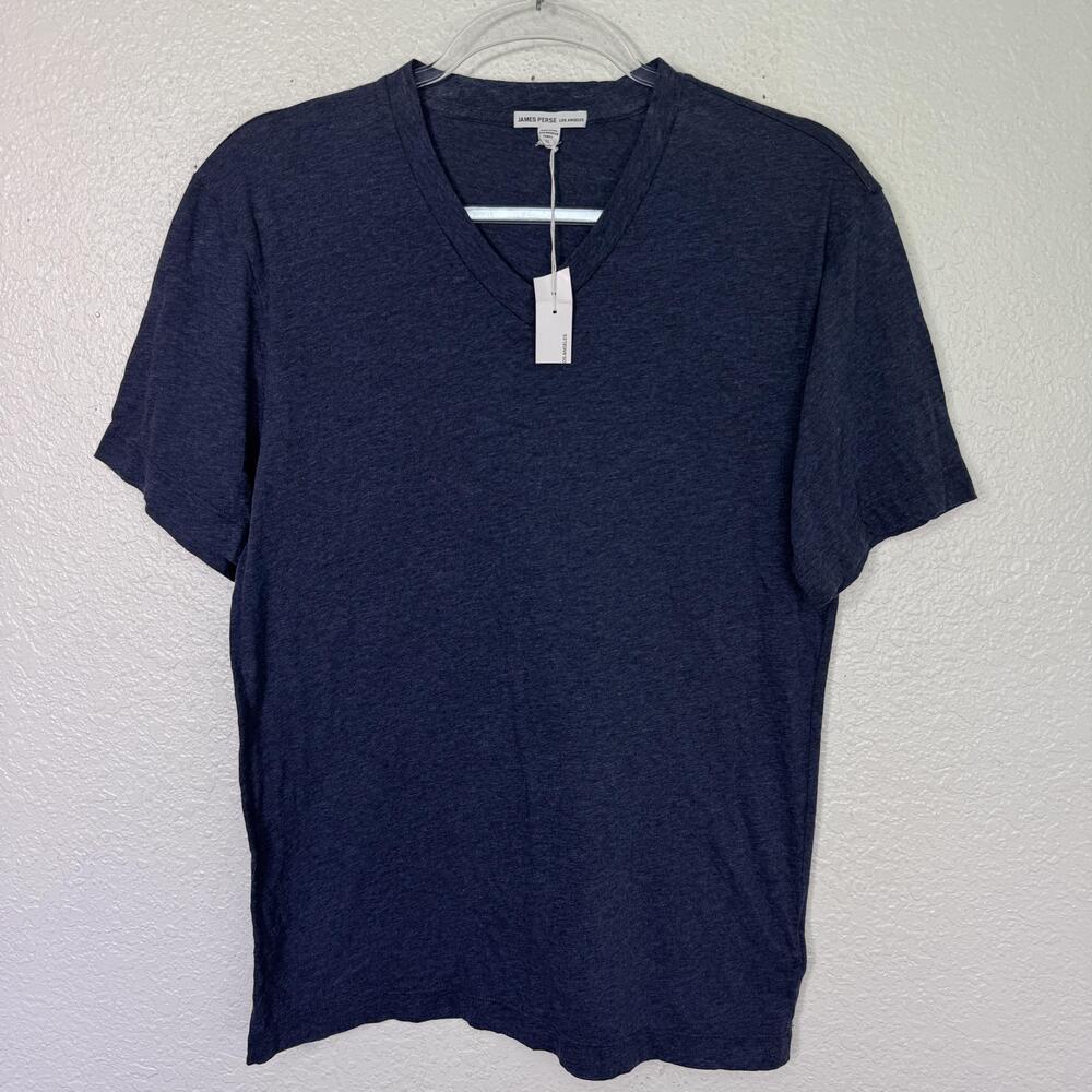 James Perse Shirt Mens 0 XS V Neck Tee Lightweight Cotton Blue Solid Tshirt NEW